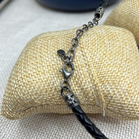 Rose Quartz Braided Black Leather Sterling Silver Adjustable Choker Necklace - Picture 8 of 11